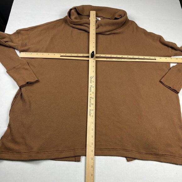 We The Free People Oversized Ribbed Knit Top Brown Cowl Neck Baggy Shirt SMALL - Picture 6 of 10